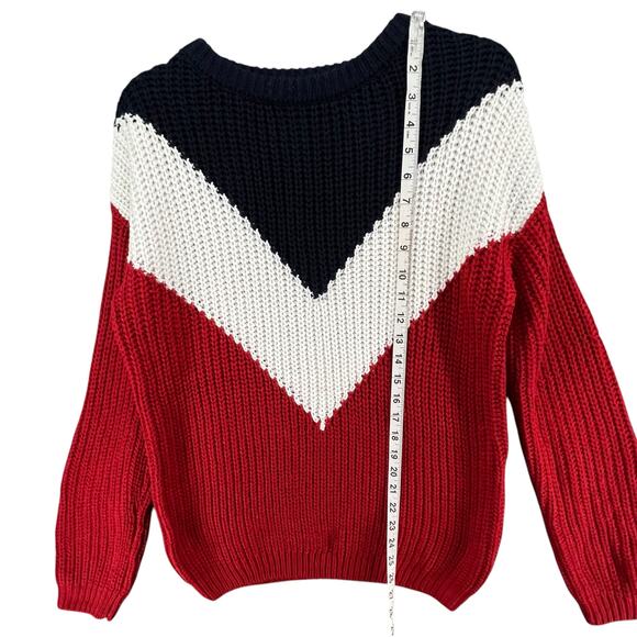 Love by Design Sweater Women L Red White Blue Colorblock Preppy Americana Chunky - Picture 7 of 13